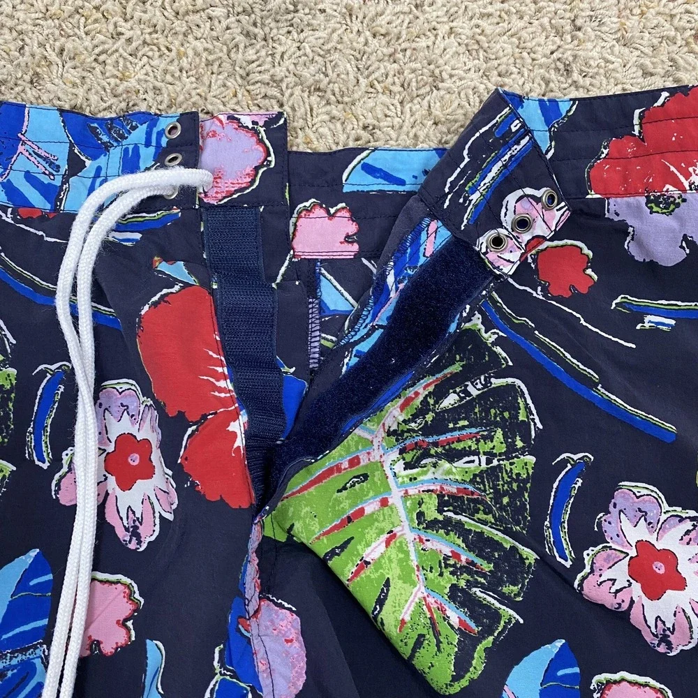 Polo Sport Ralph Lauren Board Shorts 34 Blue Floral Hawaiian Swim Trunks Pocket